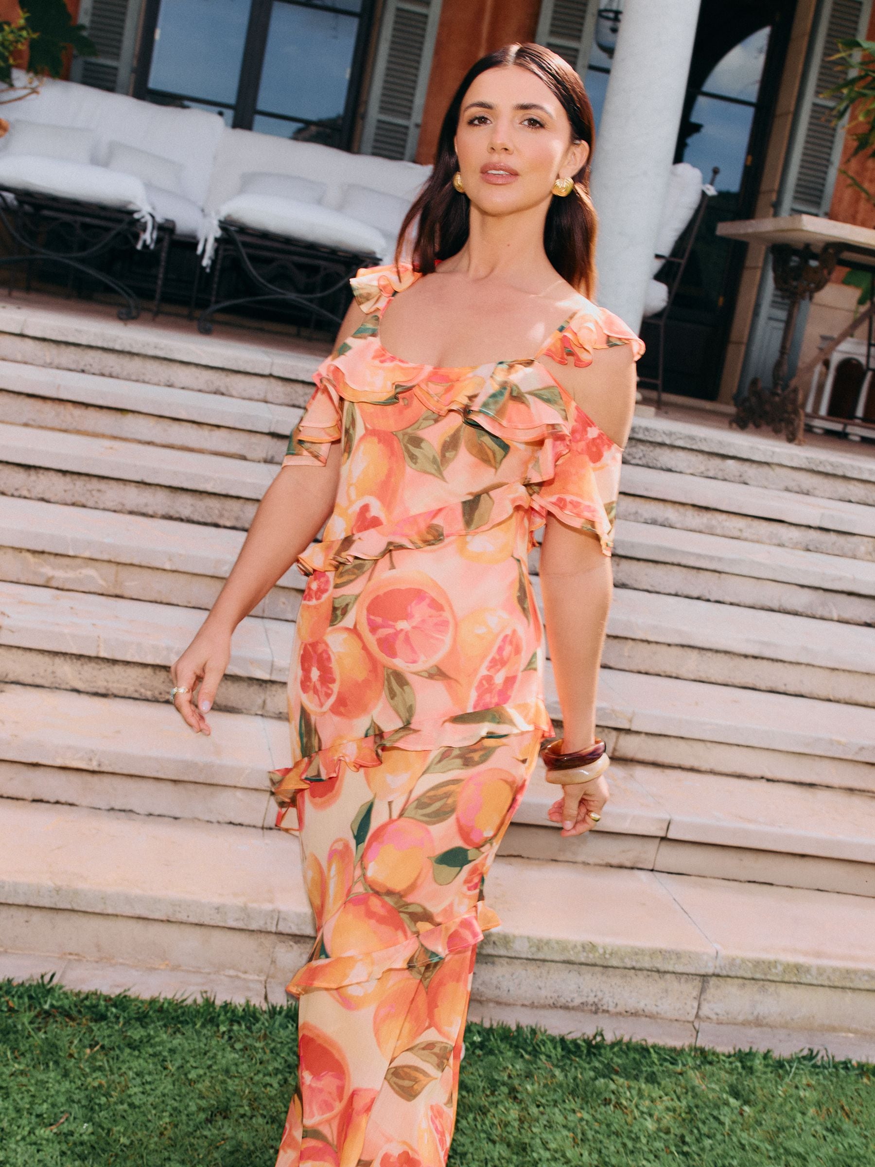 スカート holiday COTTON LINEN RUFFLE RUFFLE DRESS Buy Friends Like These X Lucy Mecklenburgh Orange Cold Shoulder