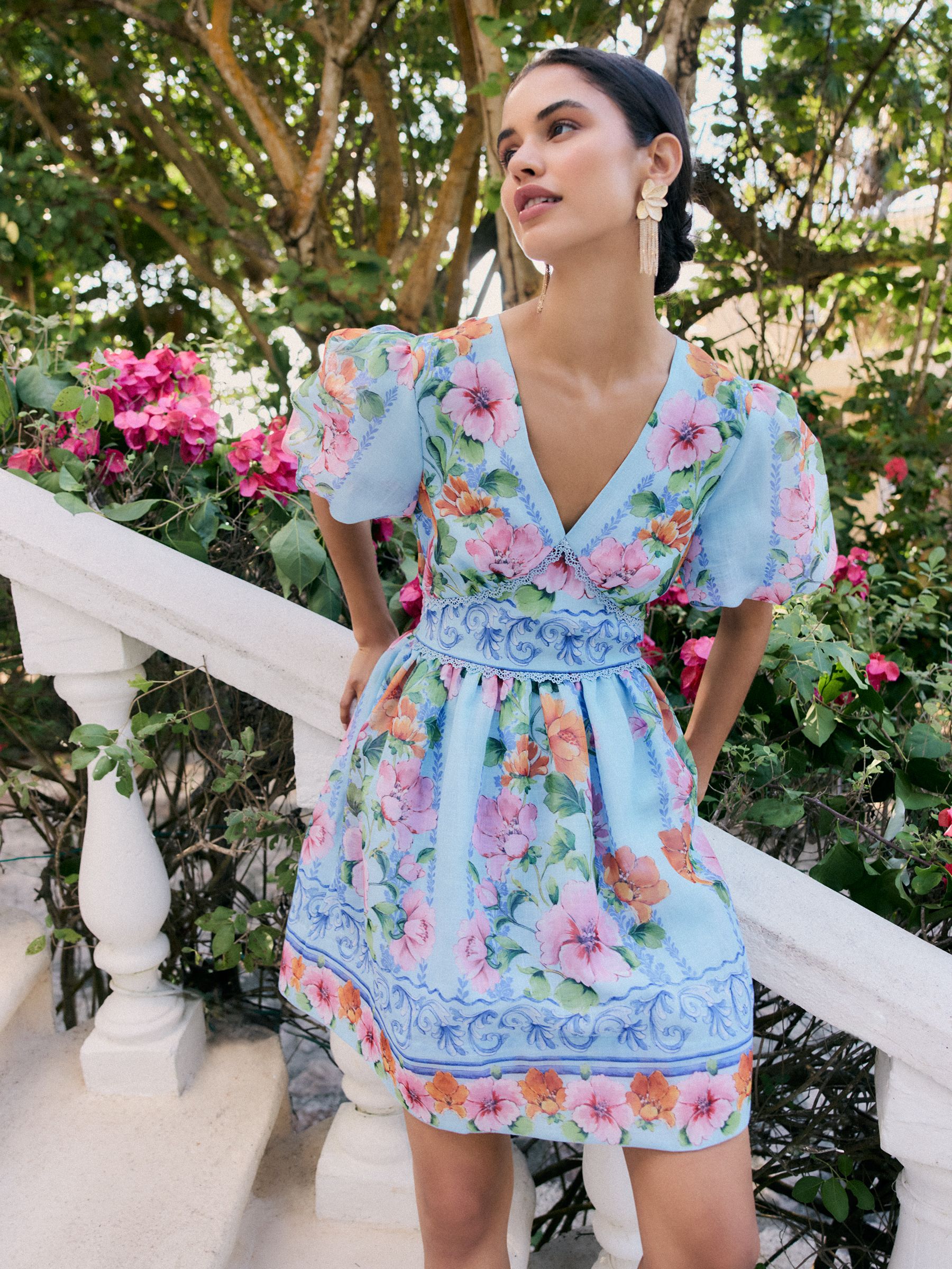 Buy Friends Like These Blue Floral Puff Sleeve Mini Dress from