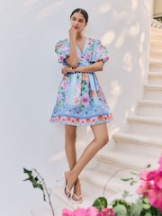 Friends Like These Blue Floral Puff Sleeve Mini Dress - Image 2 of 5