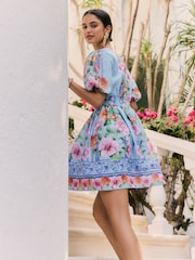 Friends Like These Blue Floral Puff Sleeve Mini Dress - Image 4 of 5