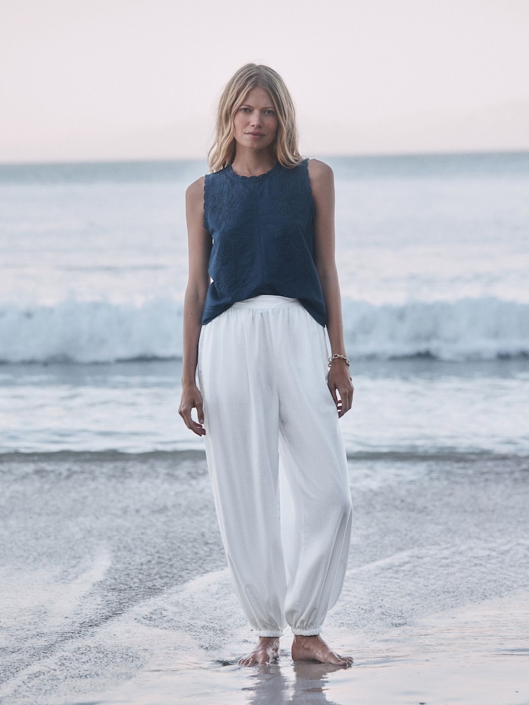 White Balloon Trousers with Linen - Image 2 of 8 White Balloon Trousers with Linen - Image 2 of 8