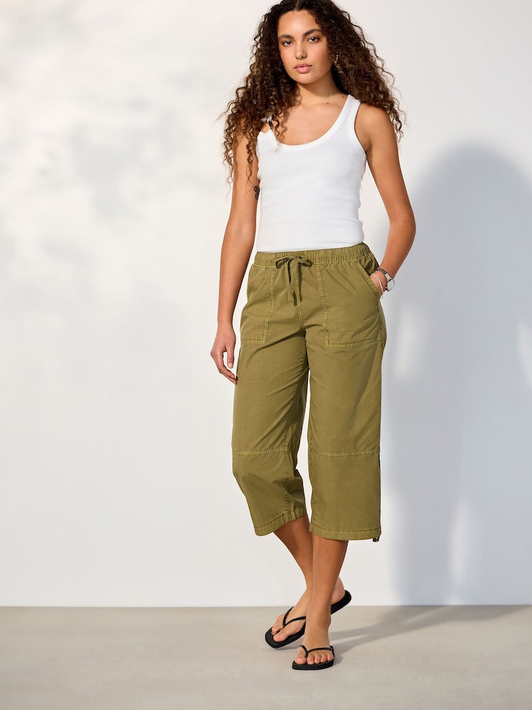 Khaki Green Cropped Utility Chino Trousers - Image 1 of 5 Khaki Green Cropped Utility Chino Trousers - Image 1 of 5