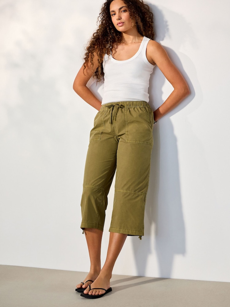 Khaki Green Cropped Utility Chino Trousers - Image 2 of 5 Khaki Green Cropped Utility Chino Trousers - Image 2 of 5