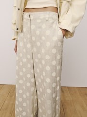 Neutral Spot Smart Front Linen Blend Wide Leg Trousers - Image 6 of 9
