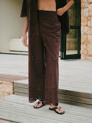 Chocolate Brown Broderie Crop Wide Leg Trousers - Image 3 of 8
