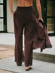 Chocolate Brown Broderie Crop Wide Leg Trousers - Image 4 of 8