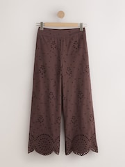 Chocolate Brown Broderie Crop Wide Leg Trousers - Image 6 of 8