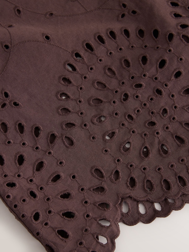 Chocolate Brown Broderie Crop Wide Leg Trousers - Image 8 of 8