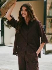 Chocolate Brown N. Premium Broderie 3/4 Sleeve Shirt - Image 4 of 9