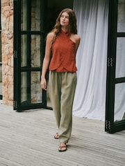 Khaki Green N. Premium 100% Linen Barrel Leg Trousers - Image 1 of 7