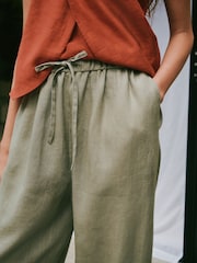 Khaki Green N. Premium 100% Linen Barrel Leg Trousers - Image 4 of 7