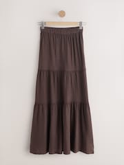 Chocolate Brown Cotton Tiered Maxi Skirt - Image 1 of 3