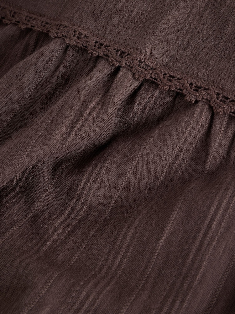 Chocolate Brown Cotton Tiered Maxi Skirt - Image 3 of 3