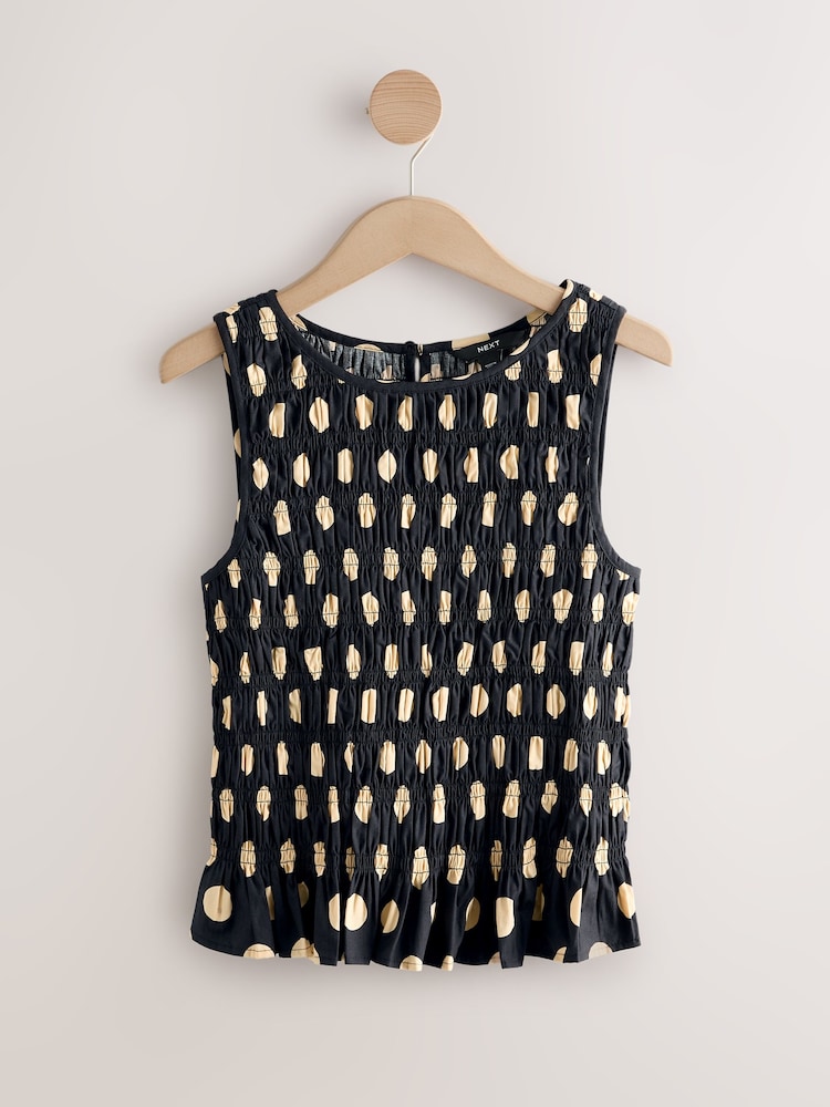 Black/Neutral Spot Shirred Top - Image 1 of 3