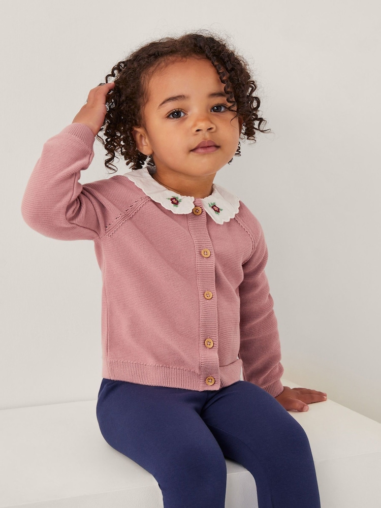 Monsoon Pink Baby Eve Embroidered Collar Cardigan - Image 1 of 4 Monsoon Pink Baby Eve Embroidered Collar Cardigan - Image 1 of 4