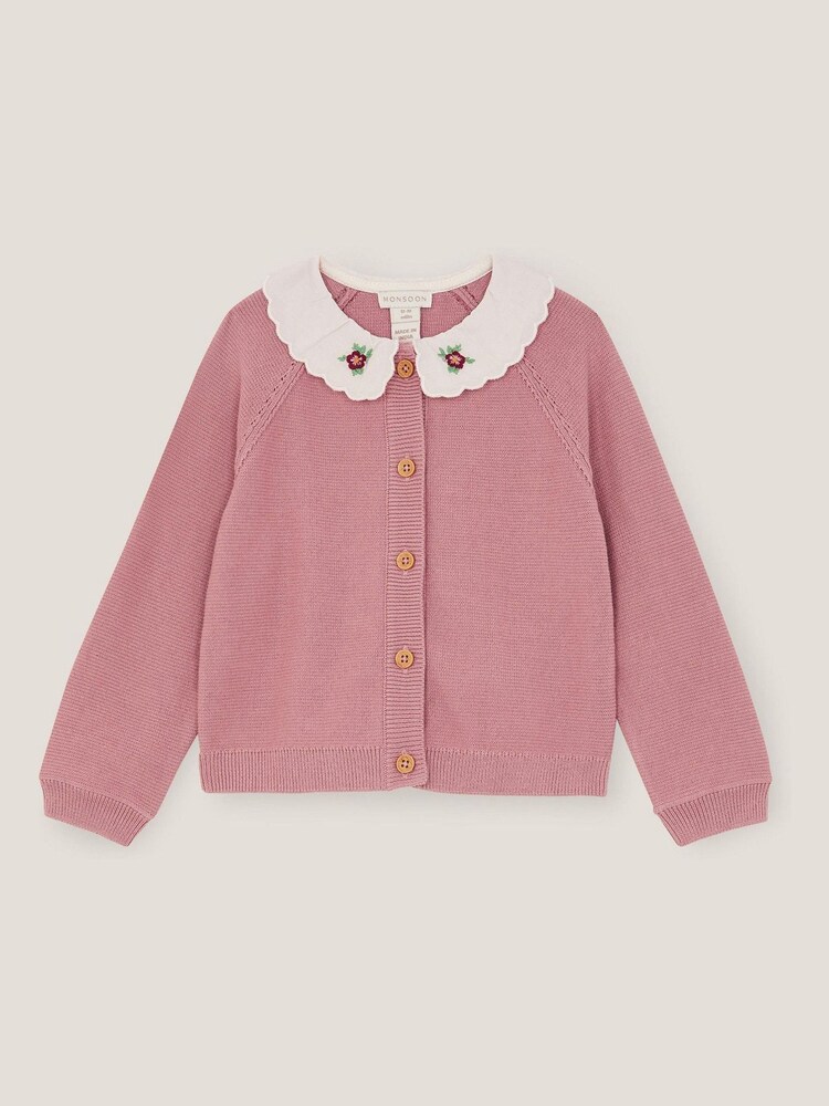 Monsoon Pink Baby Eve Embroidered Collar Cardigan - Image 2 of 4 Monsoon Pink Baby Eve Embroidered Collar Cardigan - Image 2 of 4