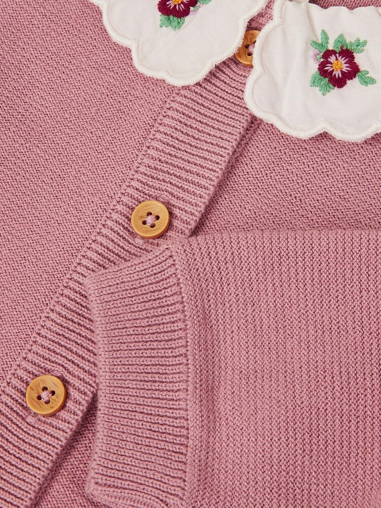 Monsoon Pink Baby Eve Embroidered Collar Cardigan - Image 4 of 4 Monsoon Pink Baby Eve Embroidered Collar Cardigan - Image 4 of 4