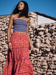 Pink/Orange Floral Print Cotton Tiered Maxi Skirt - Image 2 of 9