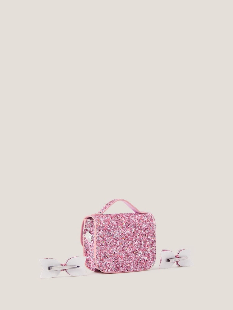 Monsoon Pink Glitter Satchel Bag & Hair Clips Set - Image 2 of 4 Monsoon Pink Glitter Satchel Bag & Hair Clips Set - Image 2 of 4