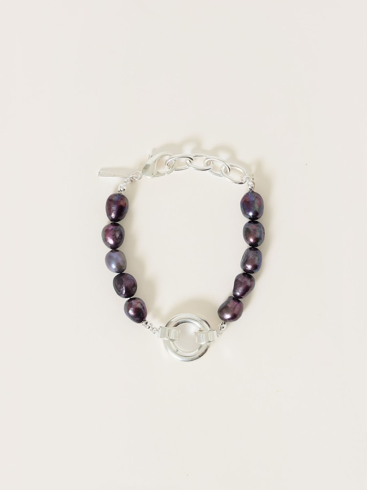 Jigsaw Silver Tone Black Pearl Chain Bracelet - Image 1 of 3 Jigsaw Silver Tone Black Pearl Chain Bracelet - Image 1 of 3