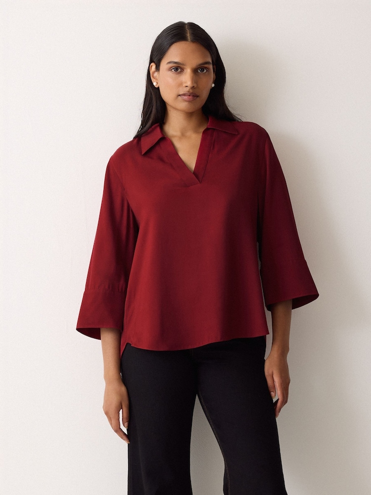 Jigsaw Red Viscose Twill Top - Image 1 of 5 Jigsaw Red Viscose Twill Top - Image 1 of 5