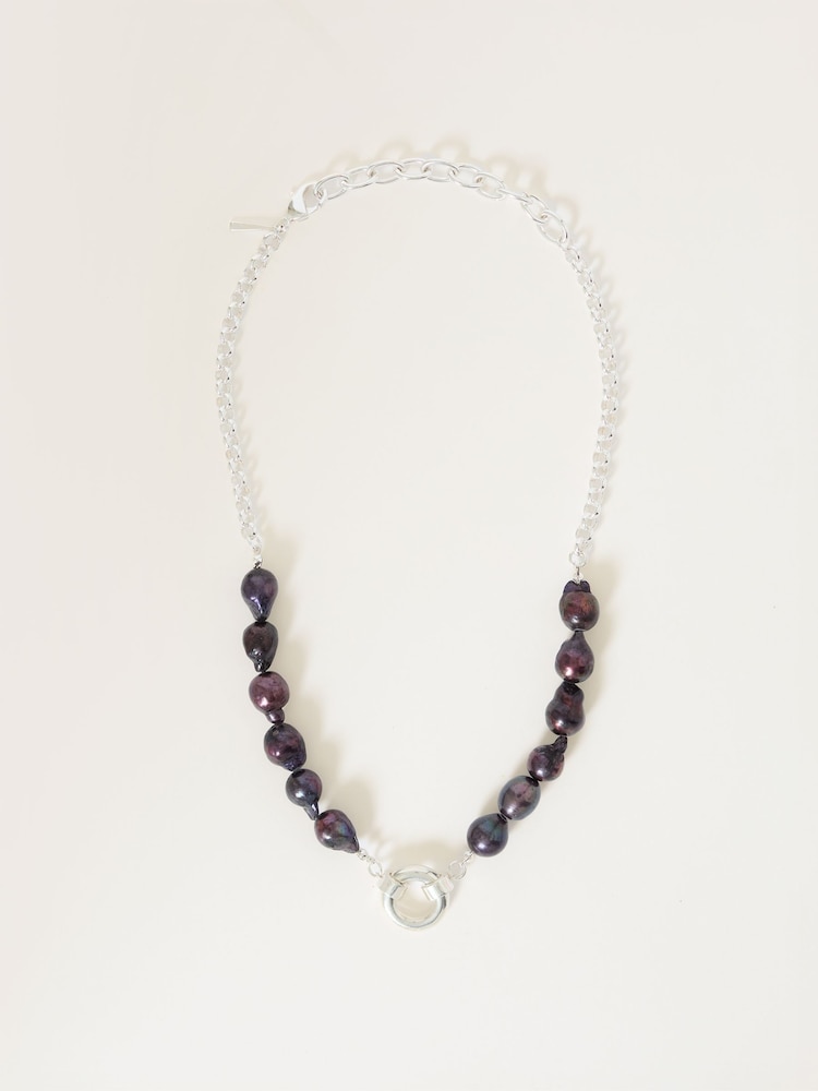 Jigsaw Silver Tone Black Pearl Necklace - Image 1 of 4 Jigsaw Silver Tone Black Pearl Necklace - Image 1 of 4