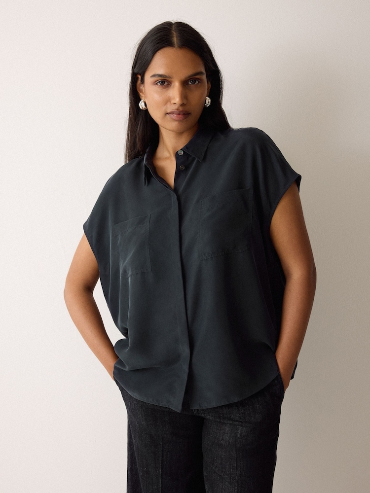 Jigsaw Blue Short Sleeve Silk Shirt - Image 1 of 5