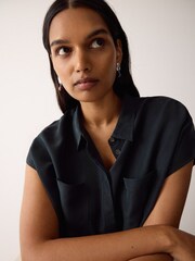 Jigsaw Blue Short Sleeve Silk Shirt - Image 4 of 5