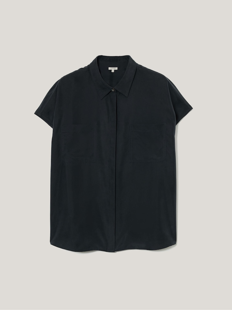Jigsaw Blue Short Sleeve Silk Shirt - Image 5 of 5 Jigsaw Blue Short Sleeve Silk Shirt - Image 5 of 5