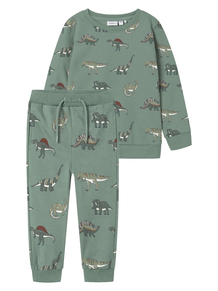 Name It Green Dinosaur Printed Sweatshirt & Joggers Set - Image 1 of 3
