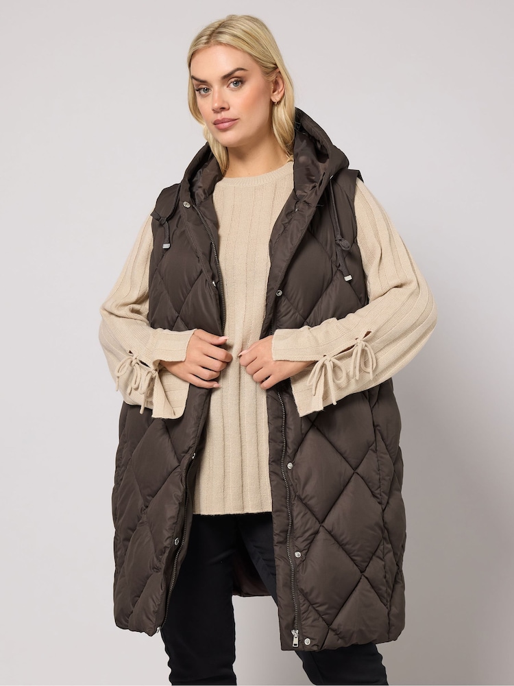 Yours Curve Brown Diamond Midi Gilet - Image 1 of 5 Yours Curve Brown Diamond Midi Gilet - Image 1 of 5