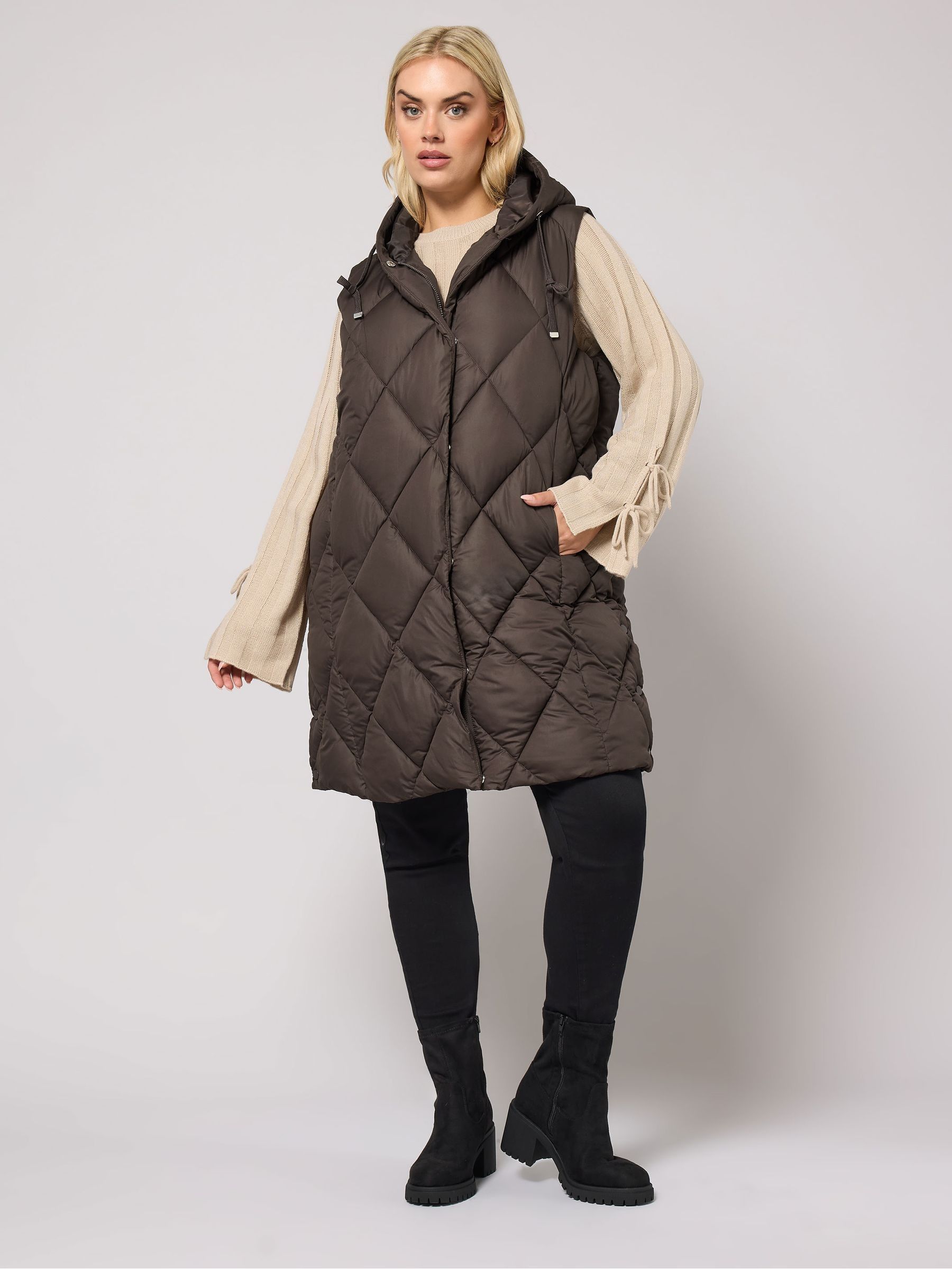 Buy Yours Curve Brown Diamond Midi Gilet from Next USA