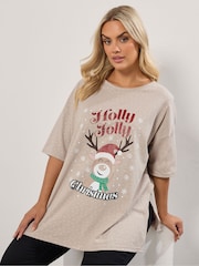 Yours Curve Natural Christmas Holly Jolly Top - Image 1 of 5