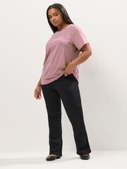 Yours Curve Pink Diamante Set In Sleeve T-Shirt - Image 2 of 5