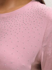 Yours Curve Pink Diamante Set In Sleeve T-Shirt - Image 4 of 5