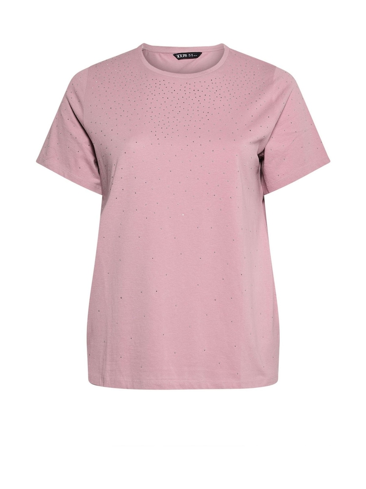 Yours Curve Pink Diamante Set In Sleeve T-Shirt - Image 5 of 5