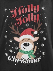 Yours Curve Black Christmas Holly Jolly T-Shirt - Image 4 of 5