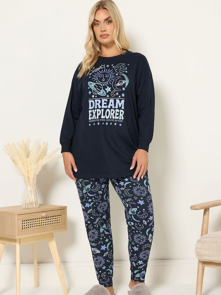 Yours Curve Dream Explorer Long Sleeve Cuffed Pyjamas Set - Imagen 1 de 6
