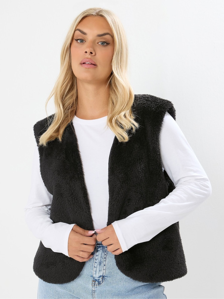 Yours Curve Black Feather Gilet Fleece - Image 1 of 5 Yours Curve Black Feather Gilet Fleece - Image 1 of 5