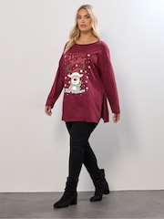 Yours Curve Red Christmas Holly Jolly Top - Image 2 of 5