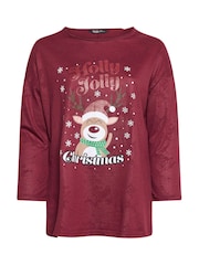 Yours Curve Red Christmas Holly Jolly Top - Image 5 of 5