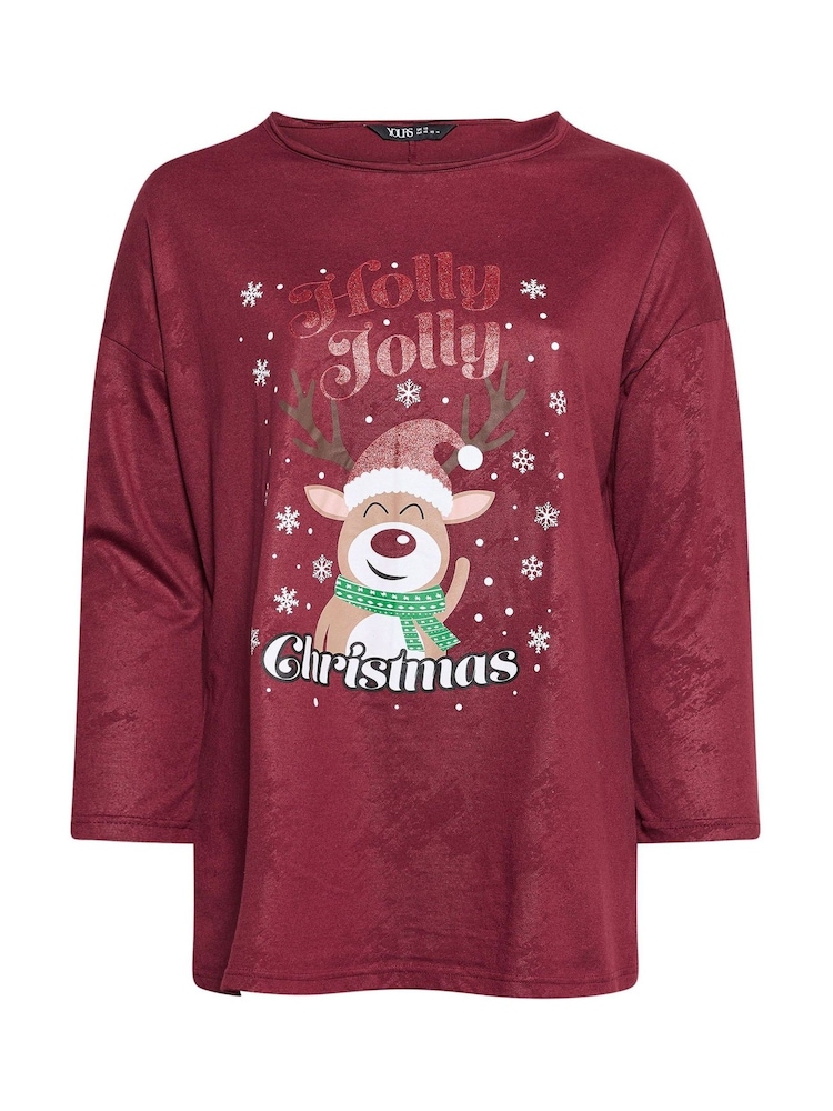 Yours Curve Red Christmas Holly Jolly Top - Image 5 of 5