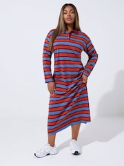 Yours Curve Red Limited Stripe Collar Long Sleeve Dress - Image 2 of 5