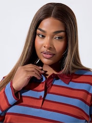 Yours Curve Red Limited Stripe Collar Long Sleeve Dress - Image 4 of 5