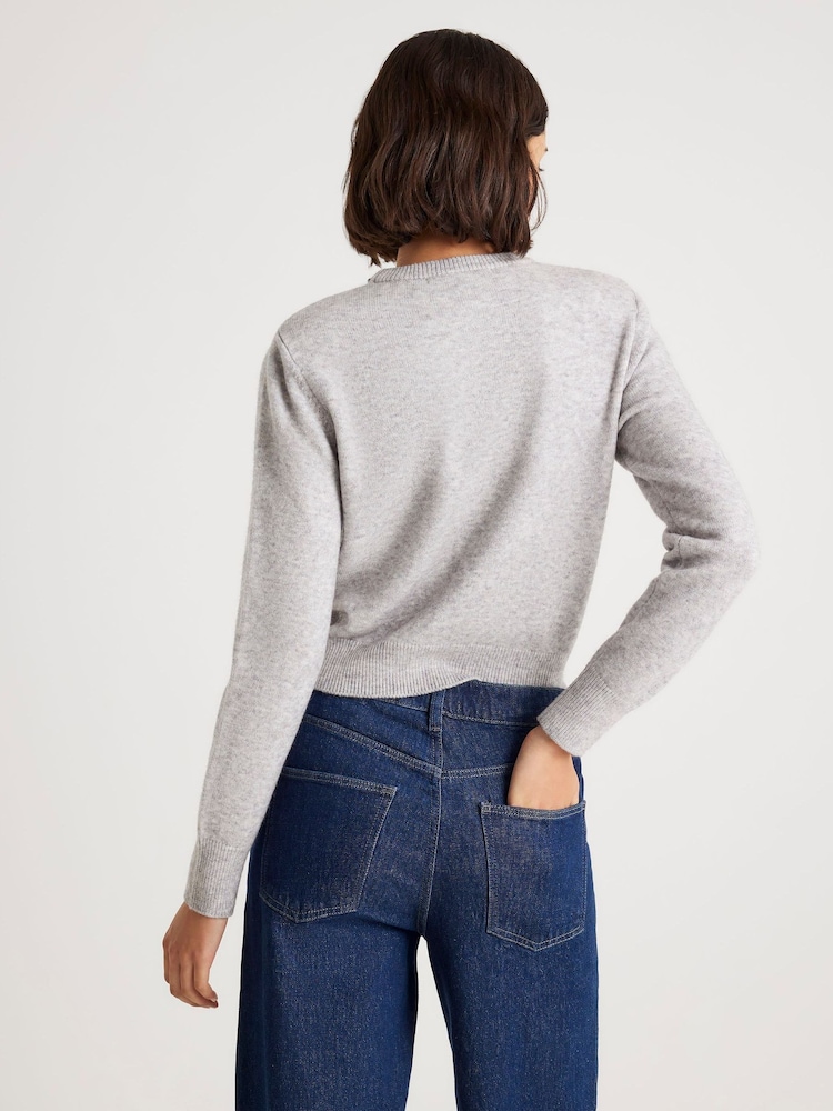 River Island Grey Crew Neck Embellished Trim Jumper - Image 2 of 4
