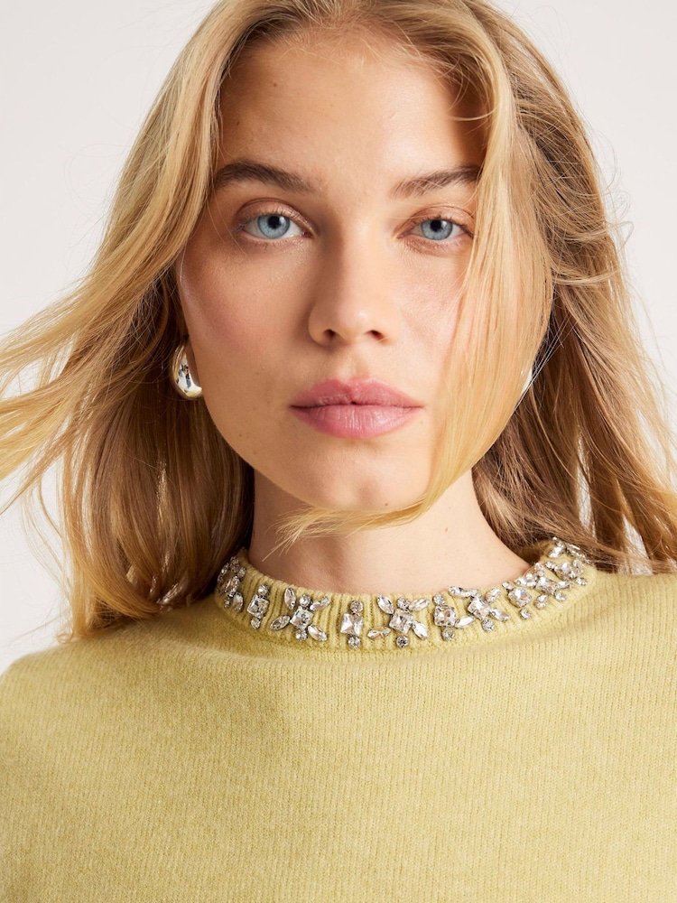 River Island Green Crew Neck Embellished Trim Jumper - Image 4 of 4