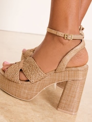 Lipsy Natural Raffia Two Part High Platform Summer Sandals - Image 3 of 5