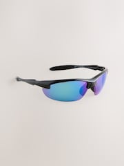 Black/Purple Mirror Lens Sport Wrap Polarised Sunglasses - Image 3 of 5