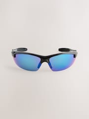 Black/Purple Mirror Lens Sport Wrap Polarised Sunglasses - Image 4 of 5