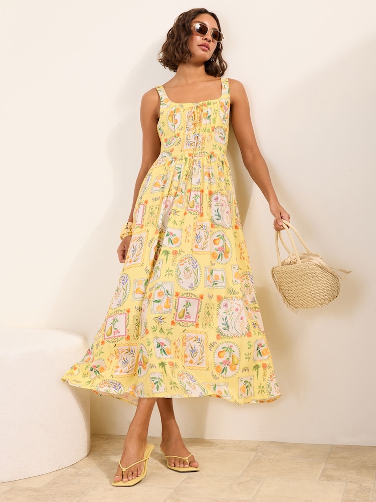 Friends Like These Yellow Bow Front Midi Dress - Image 1 of 5